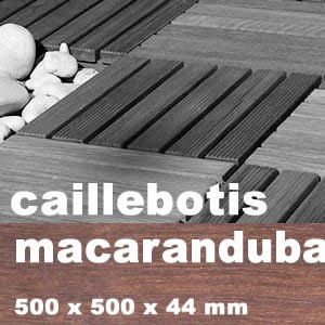 DALLE CAILLEBOTIS EN BOIS EXOTIQUE MACARANDUBA - 500 X 500 X 44 MM - 7 LAMES STRIÉES