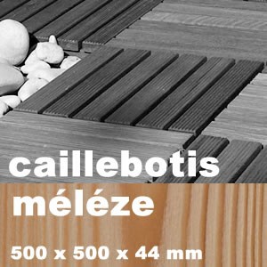 DALLE CAILLEBOTIS EN BOIS EXOTIQUE MÉLÉZE - 500 X 500 X 44 MM - 7 LAMES STRIÉES