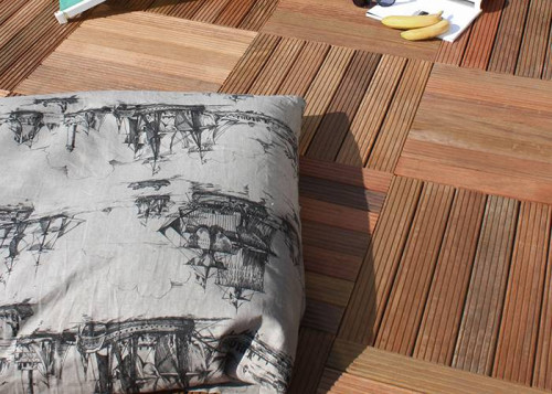 Dalle caillebotis en bois exotique Ipé - 38 x 500 x 500 mm - 7 lames striées