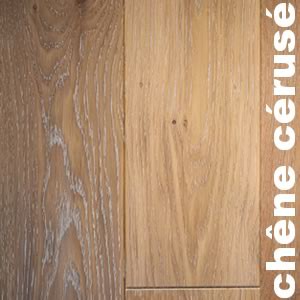 Parquet massif Chêne Rustique - 20 x 180 mm - verni mat - cérusé blanc