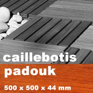 Dalle caillebotis en bois exotique Padouk - 44 x 500 x 500 mm - 7 lames striées