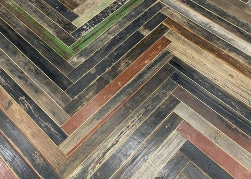 Parquet contrecollé Orme recyclé Bâton Rompu - 16 x 70 x 770 mm - coloré