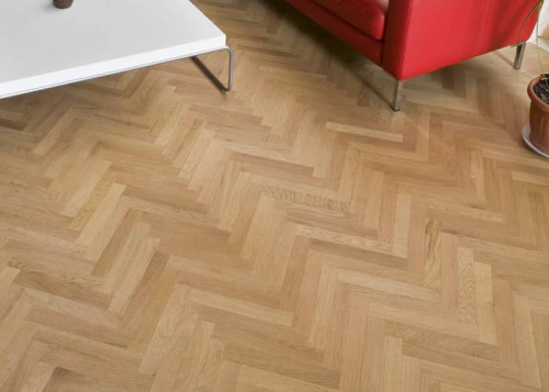 Parquet contrecollé Chêne Premier/Rustique Baton Rompu - 14 x 125 x 625 mm - verni mat - brossé