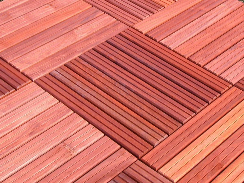Parquet Dalle caillebotis en bois exotique Padouk - 500 x 500 x 38 mm - 7 lames lisses