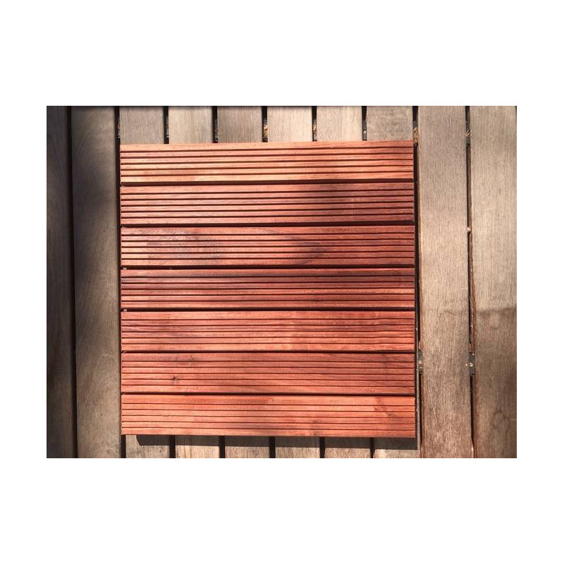 Parquet Dalle caillebotis en bois exotique Padouk - 500 x 500 x 38 mm - 7 lames lisses