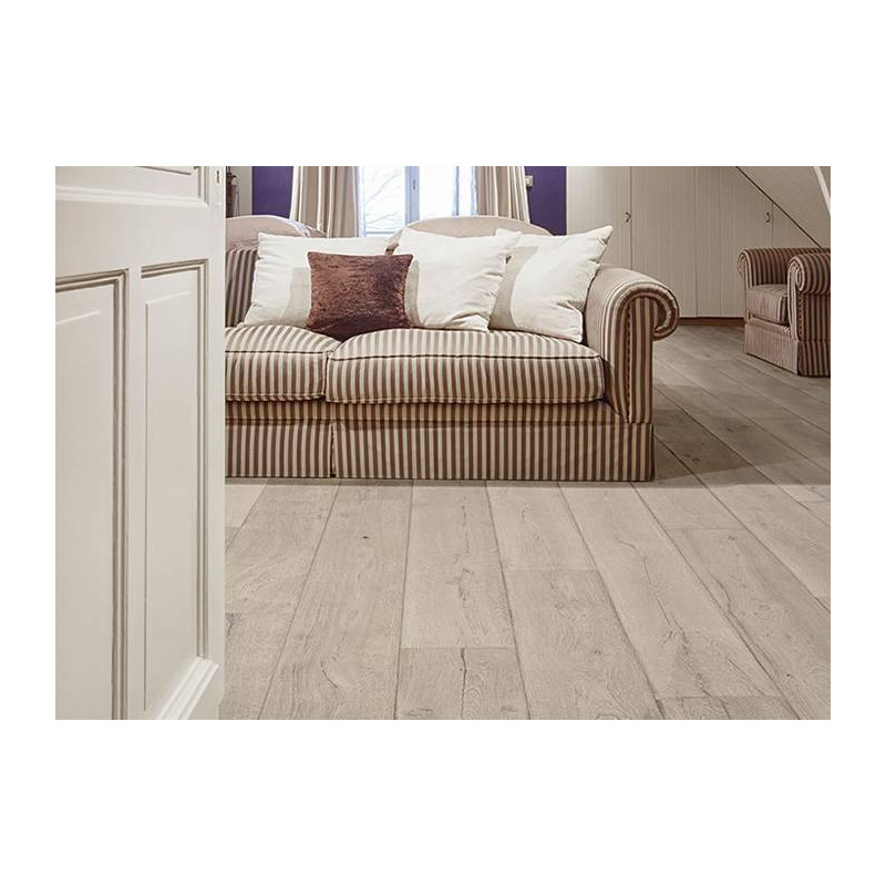 Parquet Parquet contrecollé Chêne Rustique/Campagne Point de Hongrie - 15 x 220 x 2200 mm - huilé blanc - raboté