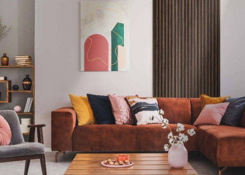 Panneau mural effet tasseaux - 12 x 122 x 2700 mm - couleur Noyer - profil Calza