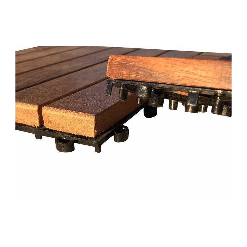 Parquet Dalle caillebotis en bois exotique Cumaru - 300 x 300 x 28 mm - Lot de 4