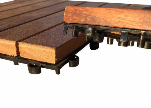 Dalle caillebotis en bois exotique Cumaru - 38 x 300 x 300 mm - Lot de 4