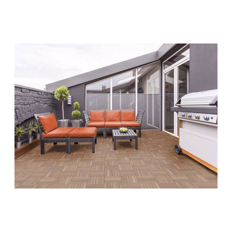 Parquet Dalle caillebotis en bois exotique Cumaru - 300 x 300 x 28 mm - Lot de 4