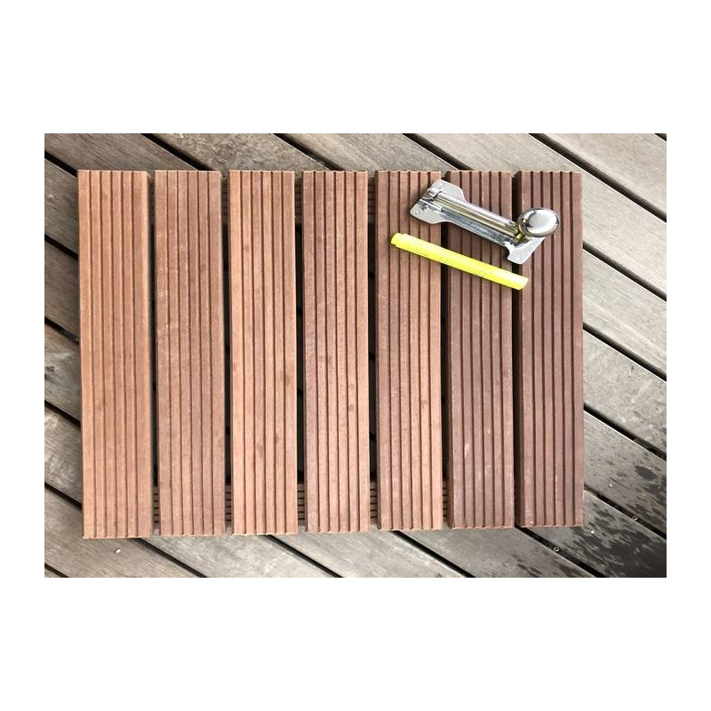 Parquet Dalle caillebotis en bois exotique Macaranduba - 500 x 500 x 38 mm