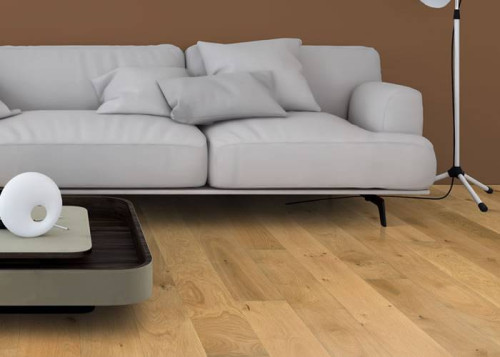 Parquet contrecollé Chêne Rustique - 14 x 130 x 1092 mm - brossé - verni - clipsable