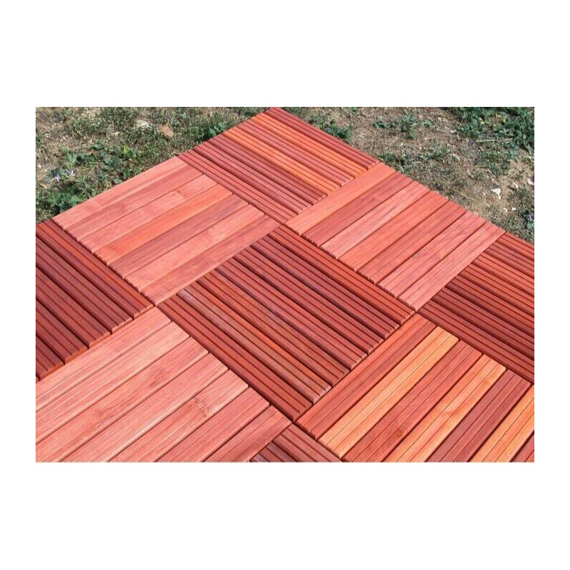 Parquet Dalle caillebotis en bois exotique Padouk - 500 x 500 x 44 mm - 7 lames striées