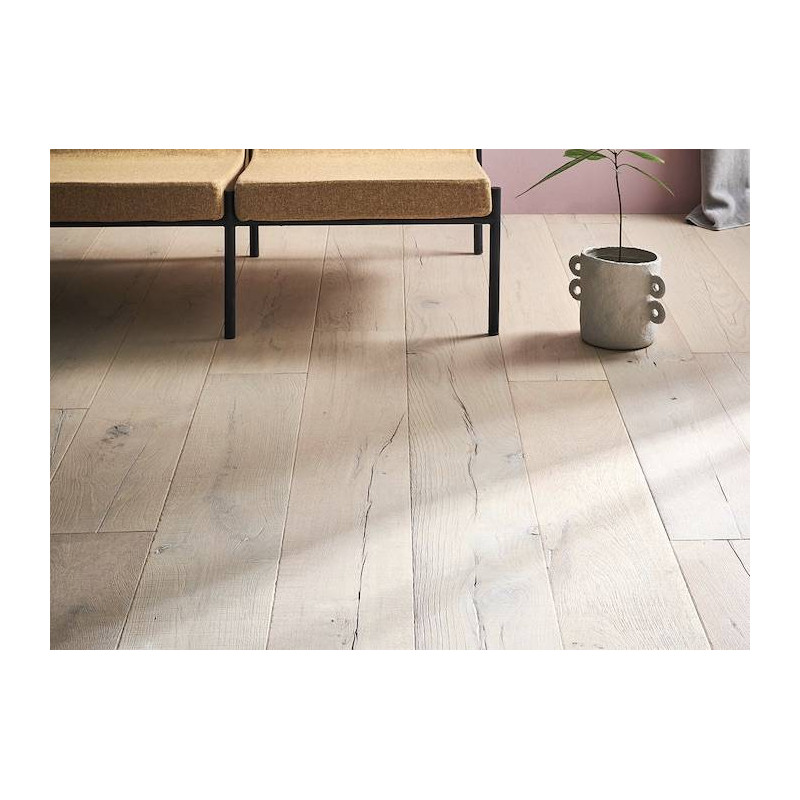 Parquet Parquet contrecollé Chêne Sauvage - 15 x 220 mm - huilé blanc - traces de scie - loft