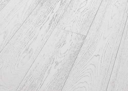 Parquet contrecollé en chêne peint - 14 x 180 mm - brossé - blanc