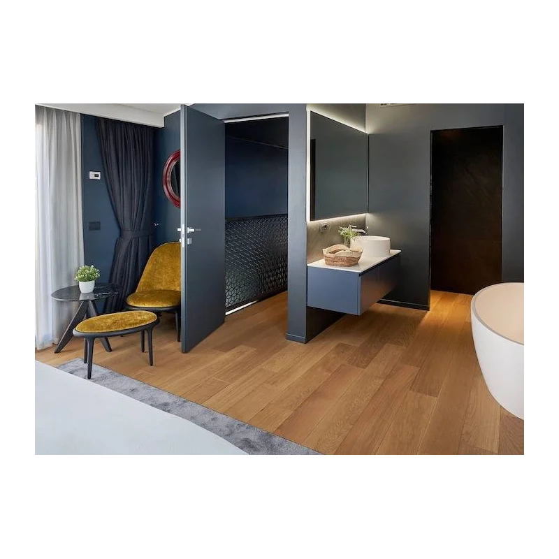 Parquet lames droites Chêne — salon lumineux — pose collée