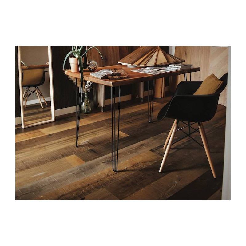 Parquet Parquet contrecollé Chêne Rustique scié léger fumé anthracite - 14 x 190 mm - scié - fumé - huilé