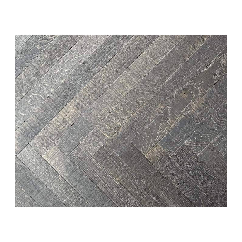 Parquet Parquet contrecollé Chêne Rustique - 16 x 180 mm - huilé noir - traces de scie
