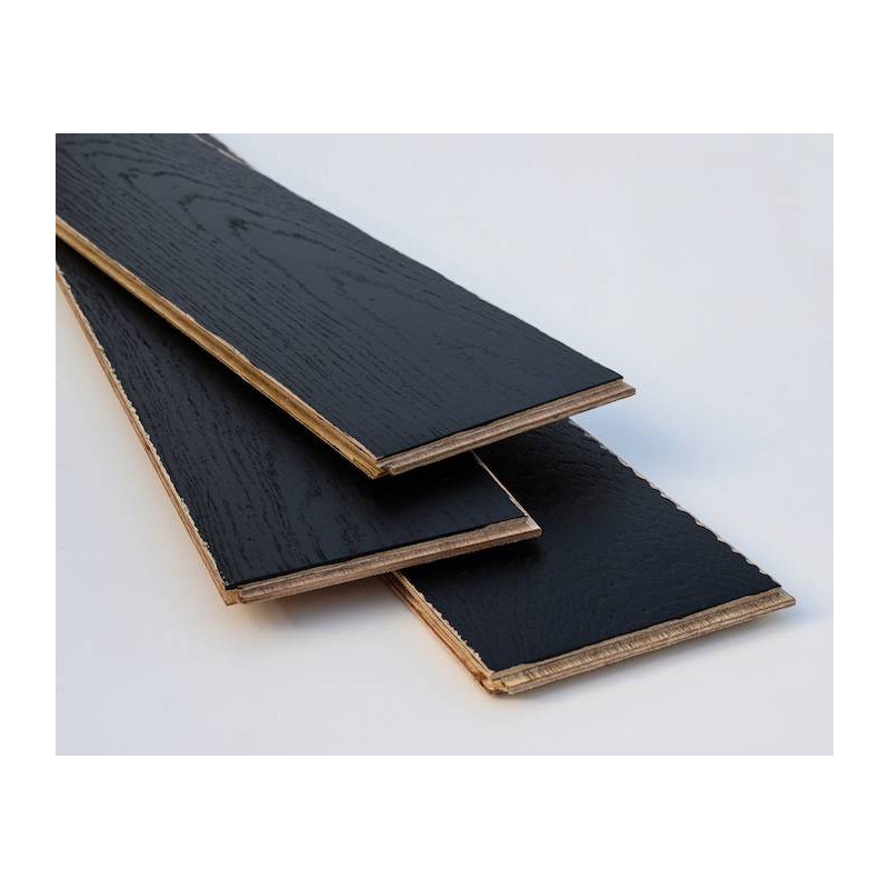 Parquet Parquet contrecollé en chêne peint - 14 x 150 mm - brossé - vieilli - noir