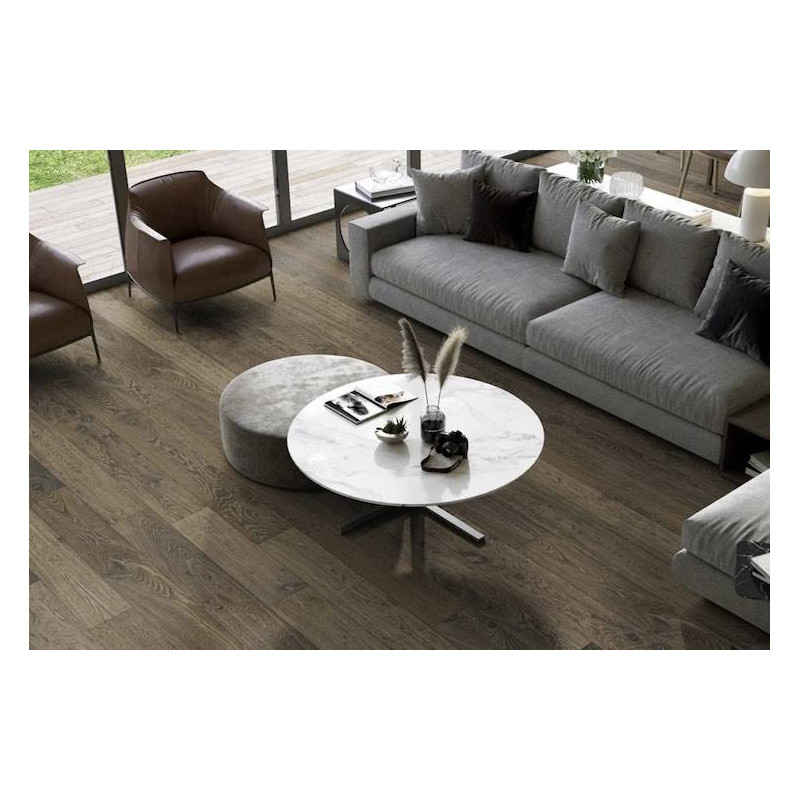 Parquet Parquet contrecollé Chêne Rustique - 15 x 220 mm - huilé anthracite - brossé - Chambord
