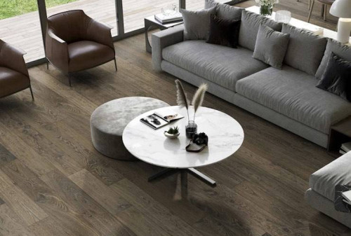 Parquet contrecollé Chêne Rustique - 15 x 220 mm - huilé anthracite - brossé - Chambord