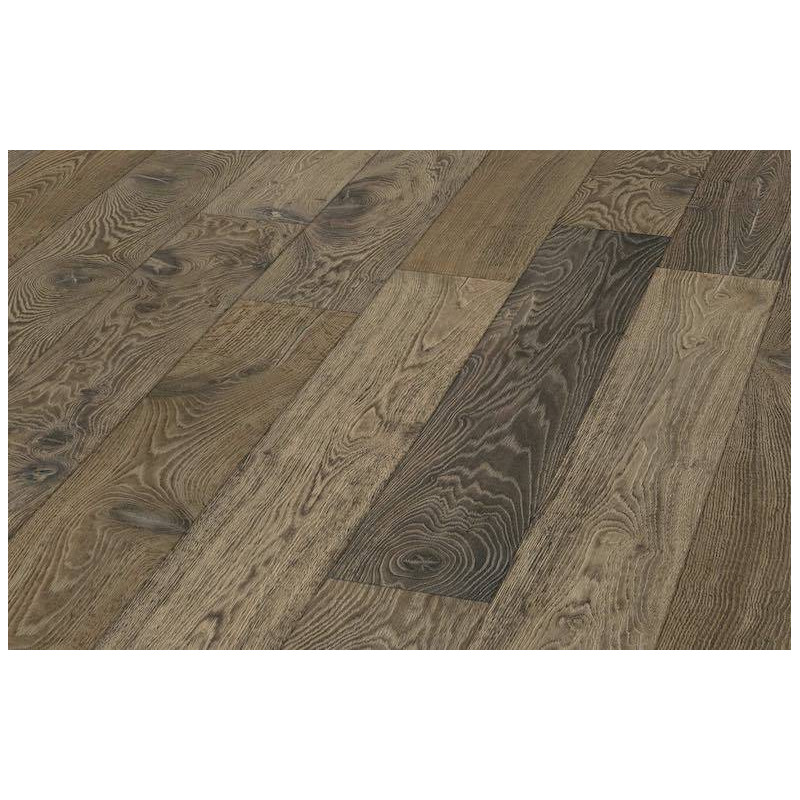 Parquet Parquet contrecollé Chêne Rustique - 15 x 220 mm - huilé anthracite - brossé - Chambord