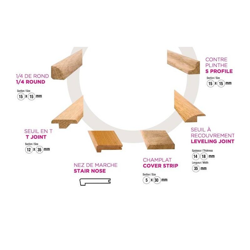 Parquet Seuil en T en Chêne Premier - 12 x 35 x 2000 mm - brut