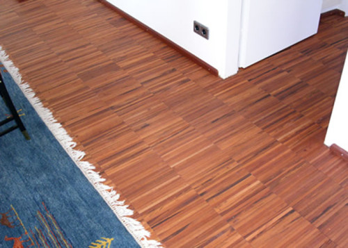 Parquet industriel Tigerwood Muiracatiara - 14 x 17 x 210 mm - motif sur chants - PROMO