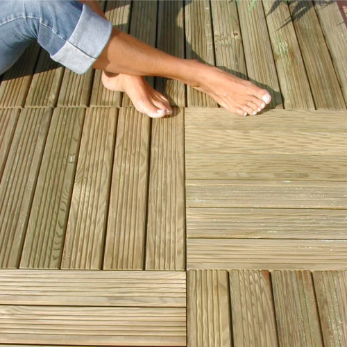 Dalle caillebotis en Pin traité vert - 44 x 500 x 500 mm - 7 lames striées
