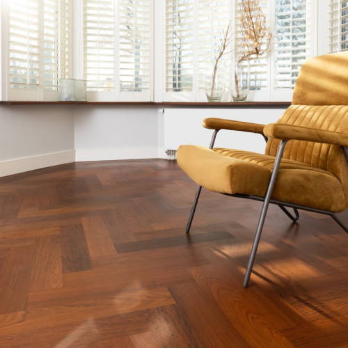 Parquet contrecollé Ipe/Tajibo Bâton Rompu - 16 x 135 x 600 mm - verni satiné