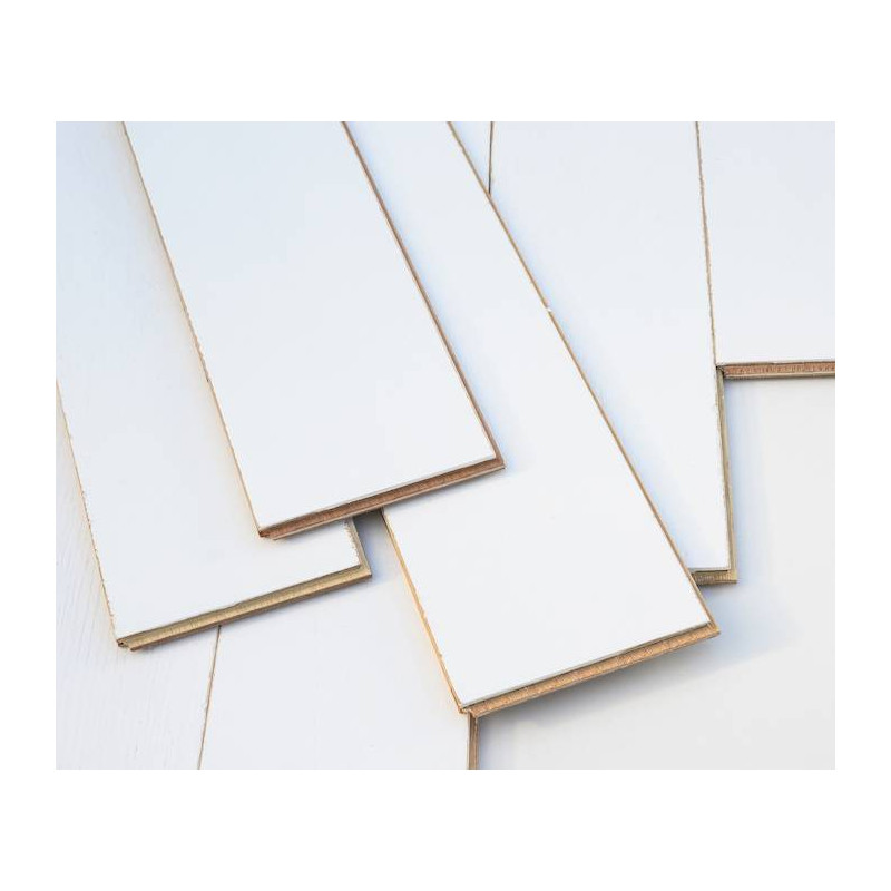Parquet Parquet contrecollé en chêne peint - 14 x 150 mm - brossé - vieilli - blanc
