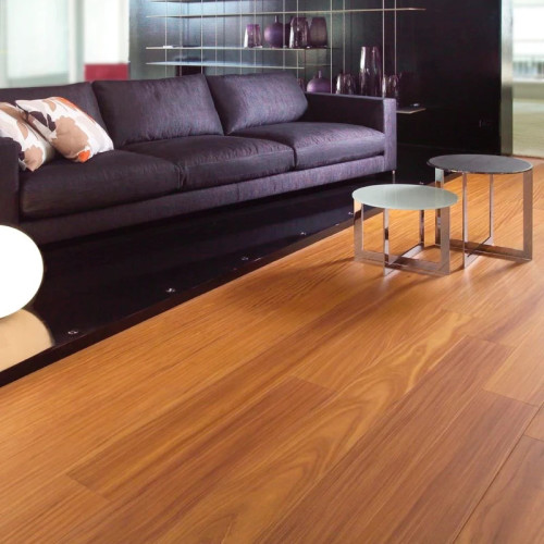 Parquet contrecollé Afrormosia - 14 x 195 mm - verni effet huilé - brossé