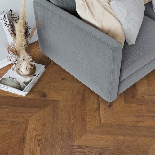 Parquet contrecollé Chêne Campagne Point Hongrie - 15 x 120 x 600 mm - huilé brun - brossé - vieilli