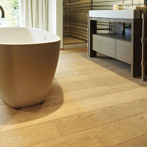 Parquet contrecollé Chêne Premier - 10 x 155 mm - brut - brossé - préponcé