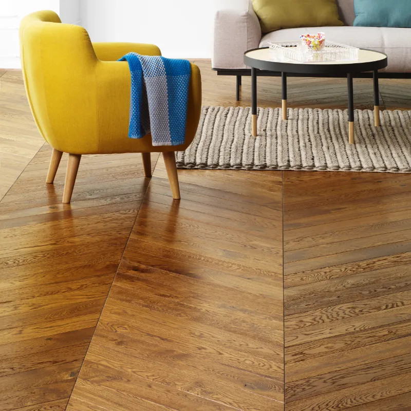 Chêne Bâton Rompu 14x90x500mm verni mat cognac - dès 91€/m² HT - nouvelle référence | Floorz™