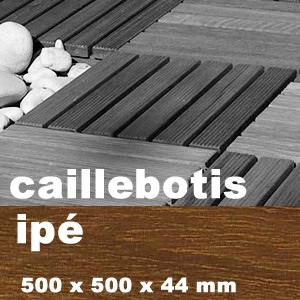 Dalle caillebotis en bois exotique Ipé - 430 x 430 x 44 mm - 7 lames striées