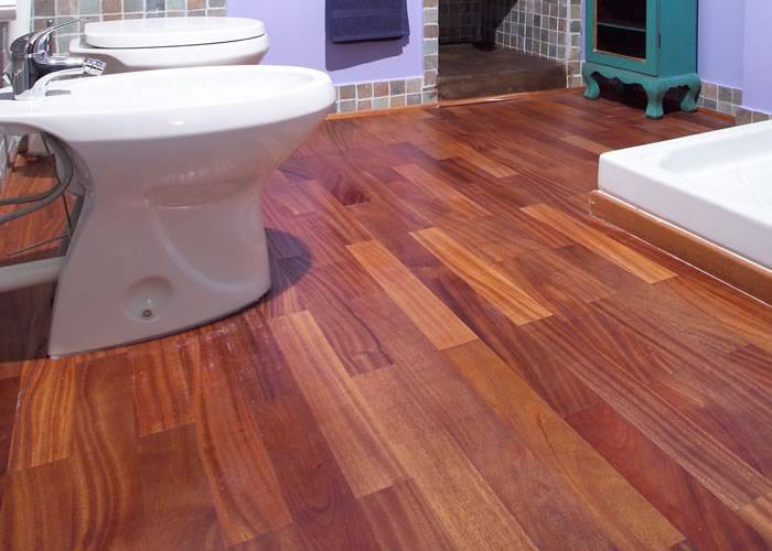 Parquet contrecollé Acajou Africain - 10 x 90 x 700/1000 mm - verni satiné