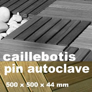Dalle caillebotis en Pin traité marron - 400 x 400 x 44 mm - 6 lames Lisses