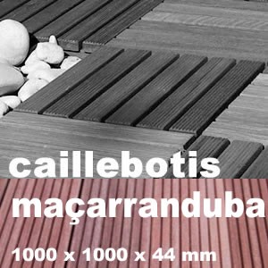 Dalle caillebotis en bois exotique Massaranduba - 1000 x 1000 x 44 mm - 14 lames