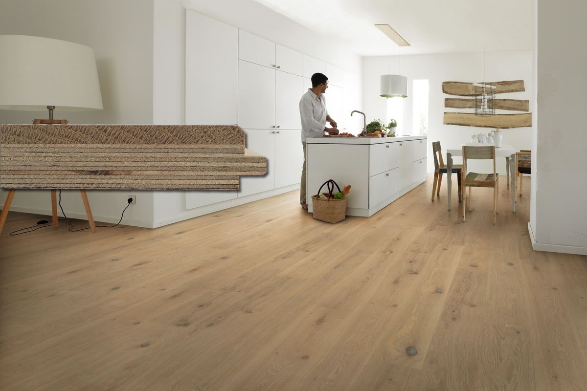 Parquet contrecollé Chêne Campagne - 12 x 145 mm - brossé - verni mat - Metz