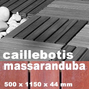 Dalle caillebotis en bois exotique Macaranduba - 500 x 1000 x 44 mm - 7 lames