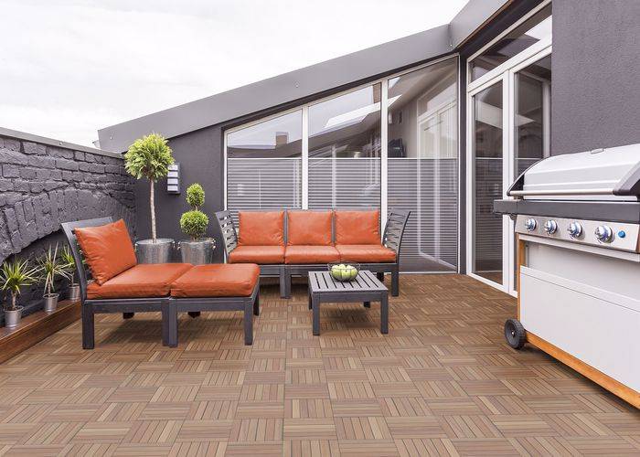 Dalle caillebotis en bois exotique Cumaru - 300 x 300 x 28 mm - Lot de 4