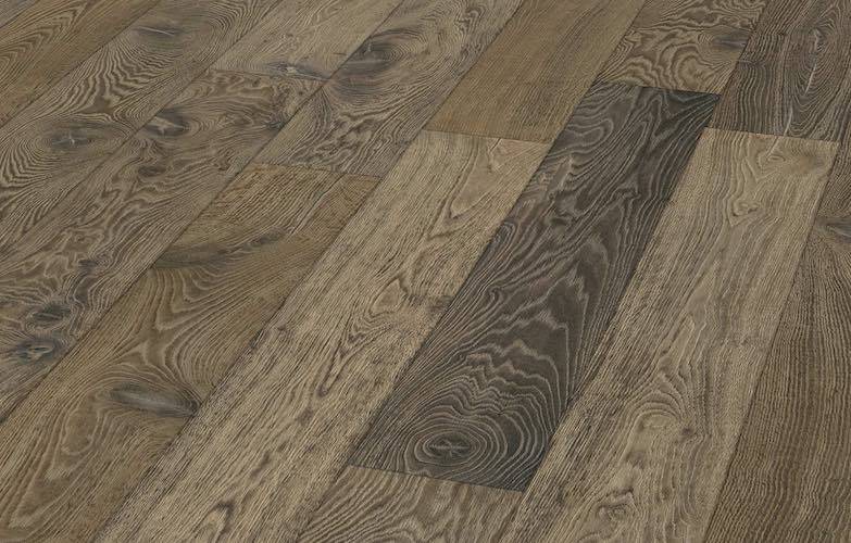 Parquet contrecollé Chêne Rustique - 15 x 220 mm - huilé anthracite - brossé - Chambord