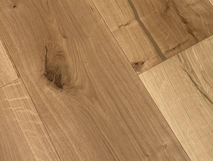 Parquet contrecollé Chêne Rustique - 14 x 220 mm - verni mat - brossé