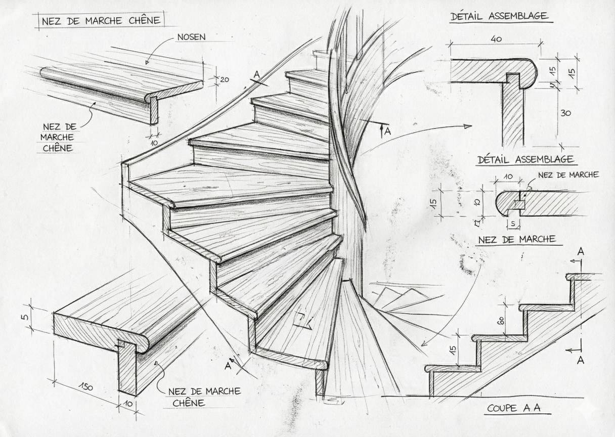 Nez de marche en Wengé - 12/14/16 x 70 x 1000 mm - verni