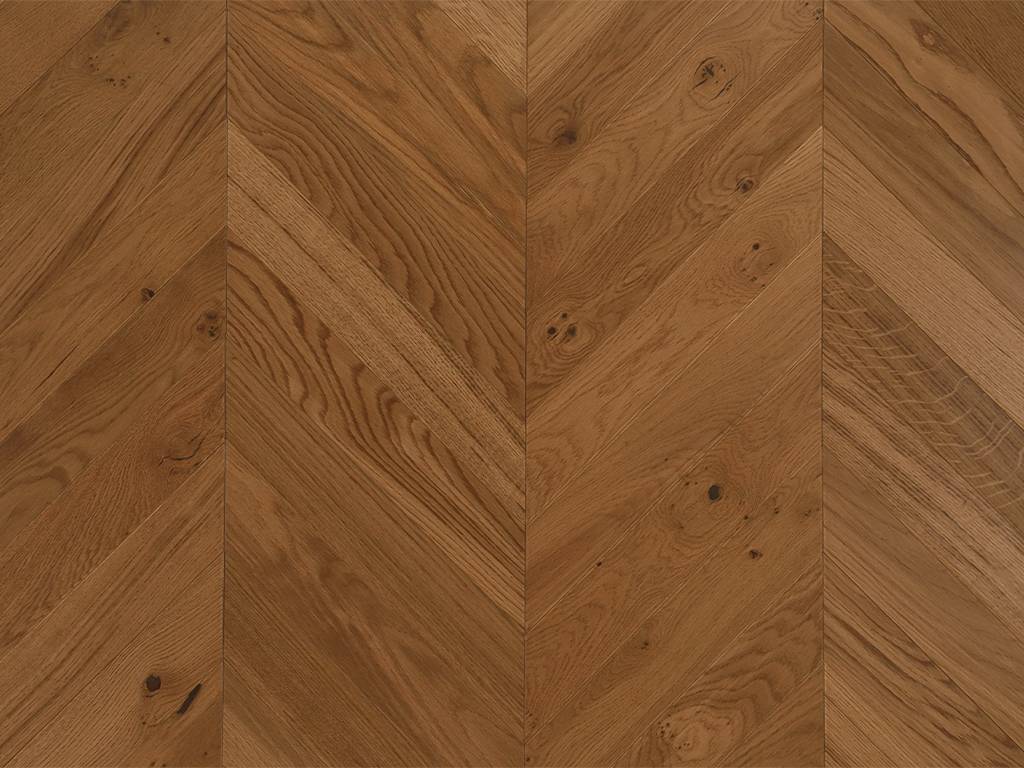Parquet contrecollé Chêne Rustique/Campagne Village Point Hongrie - 12 x 90 x 500 mm - teinté - verni