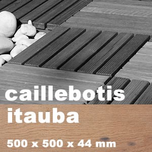 Dalle caillebotis en bois exotique Itauba - 500 x 500 x 44 mm - 7 lames lisses