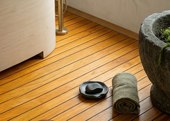 Parquet acacia robinier massif huilé, teinte miel des tons médium