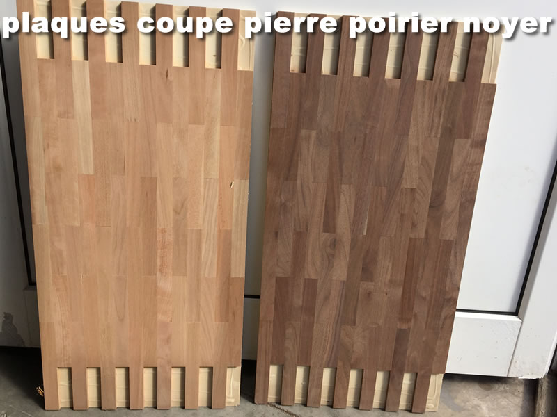Parquet mosaïque en coupe de pierre, lamelles droites à joints décalés