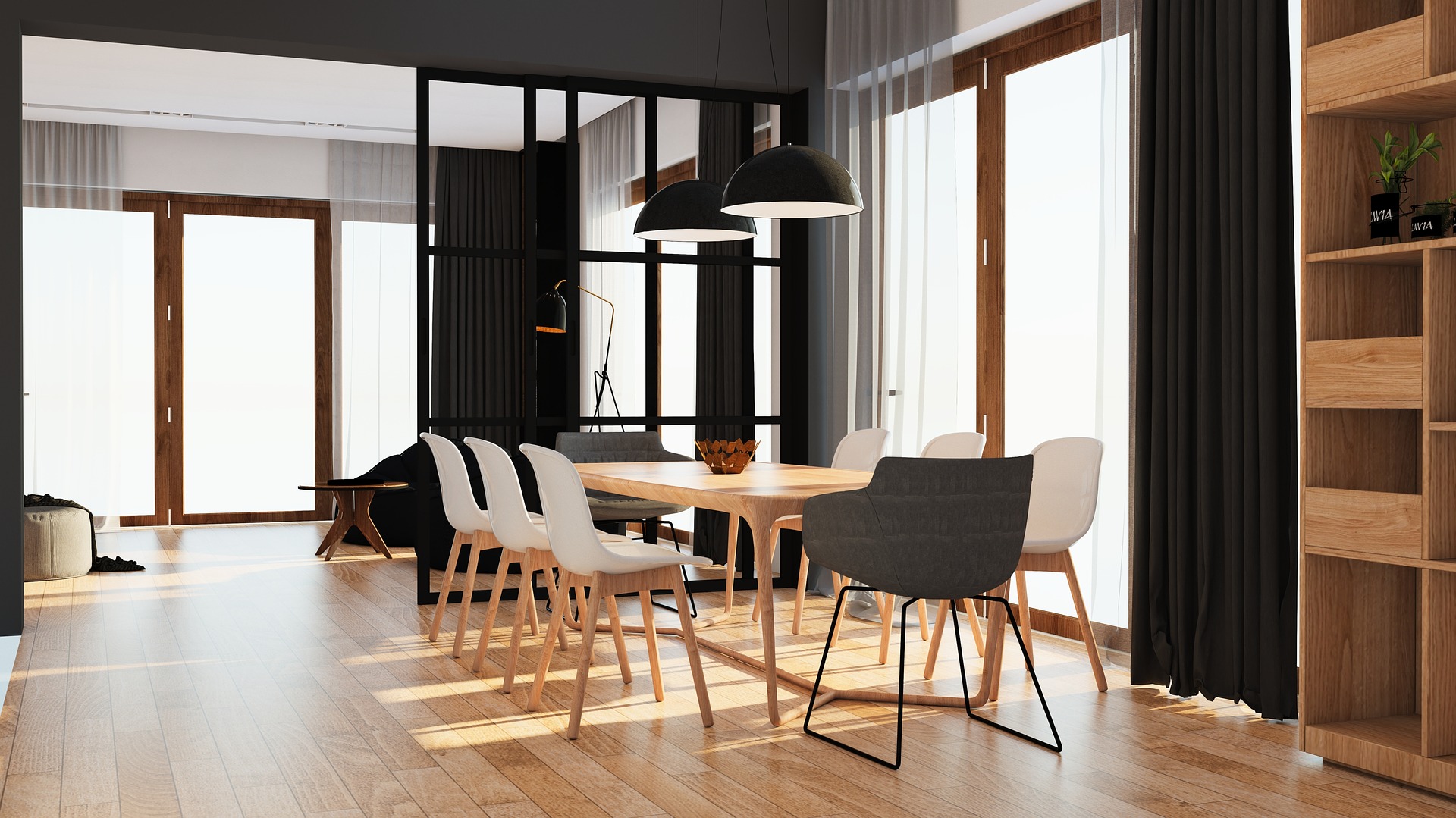 Parquet Chêne finition huilée, vernie ou cirée — salle à manger lumineuse — ambiance naturelle